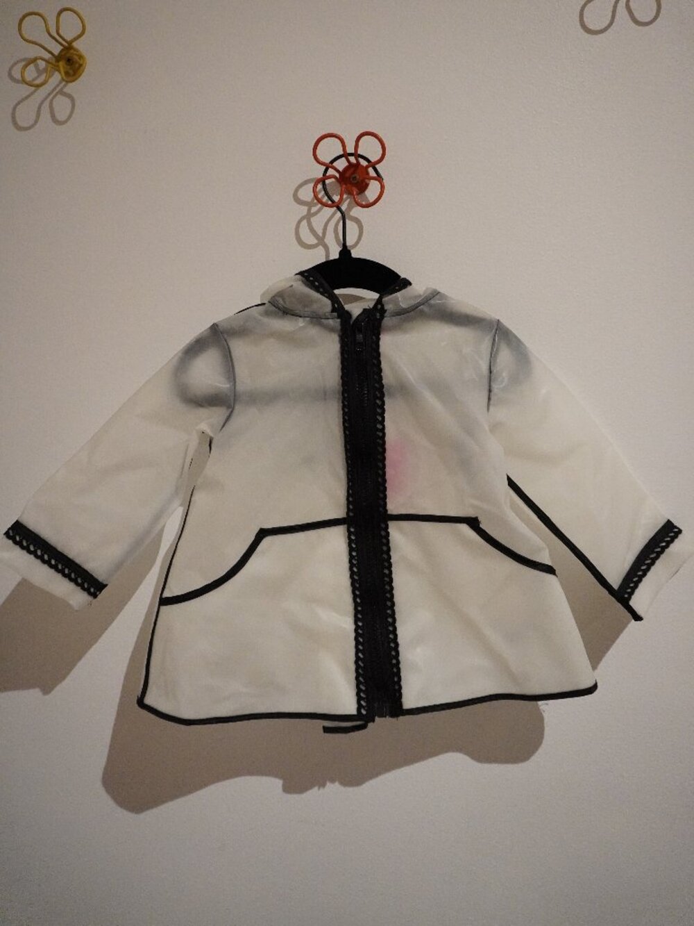 NWT Isaac Mizrahi Clear/Black Hooded Rain Coat  6-9M Girls Full Zip Polyurethane
